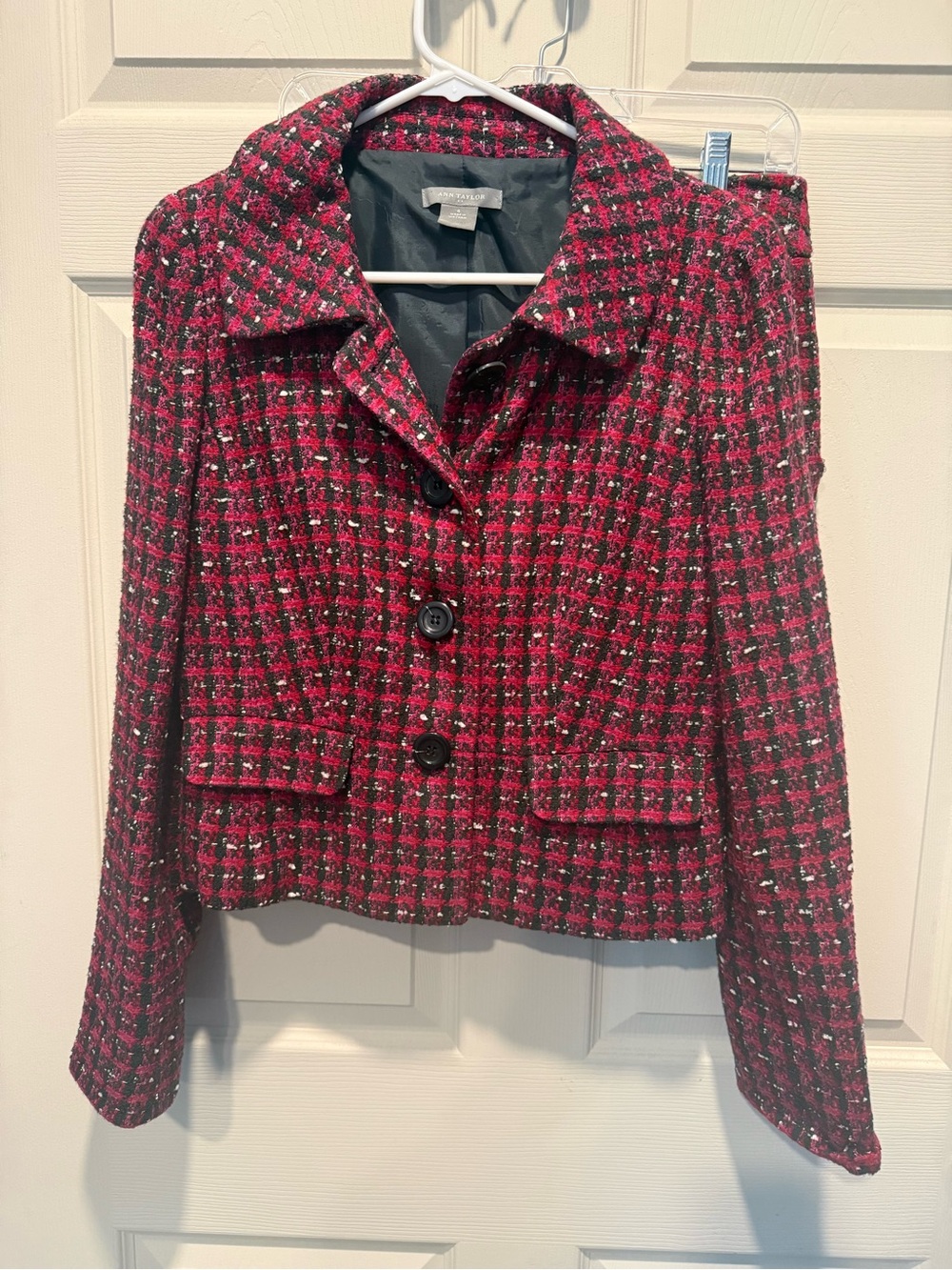 Ann Taylor Pink and Black Tweed Skirt Suit